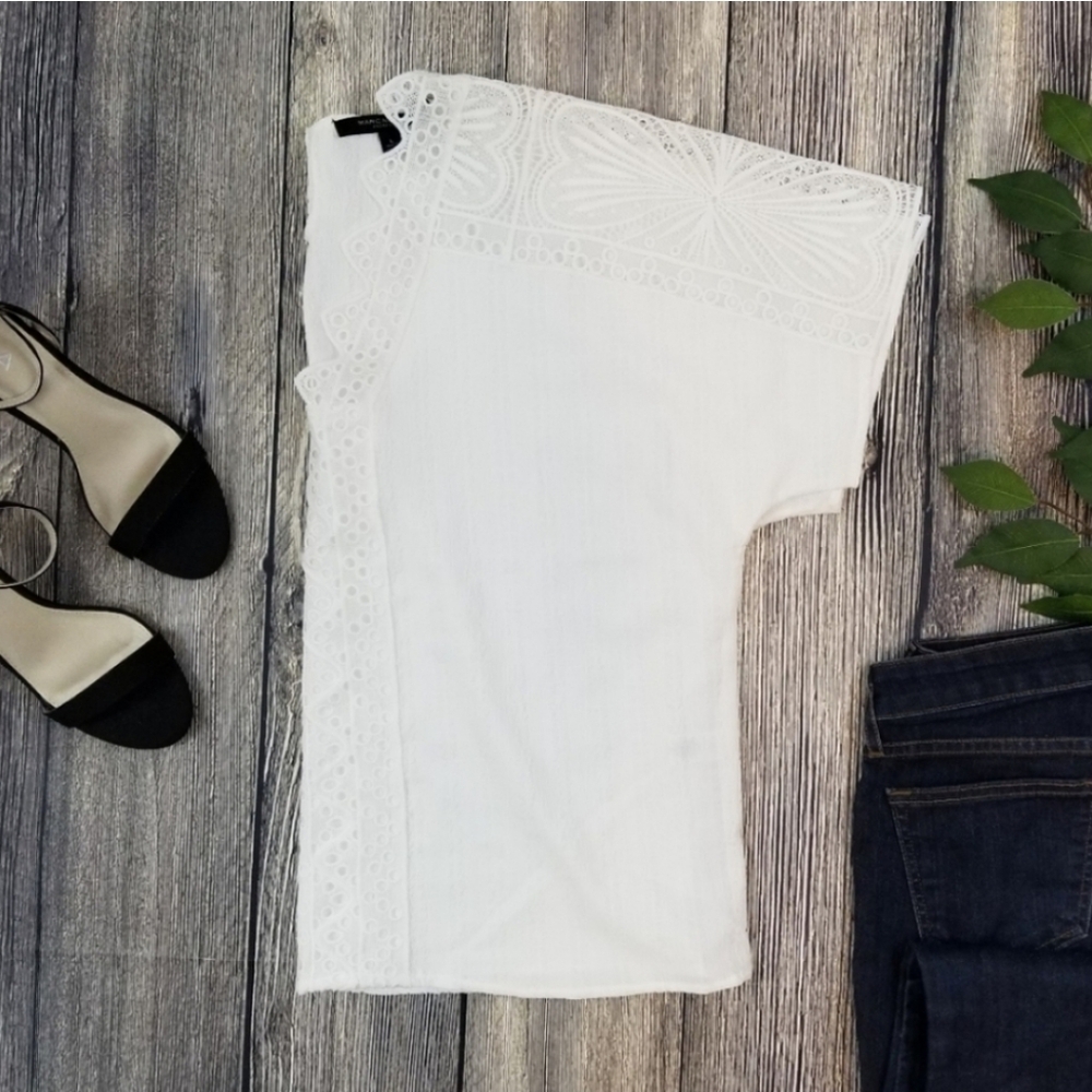 Andrew Marc New York White Lace Blouse Top